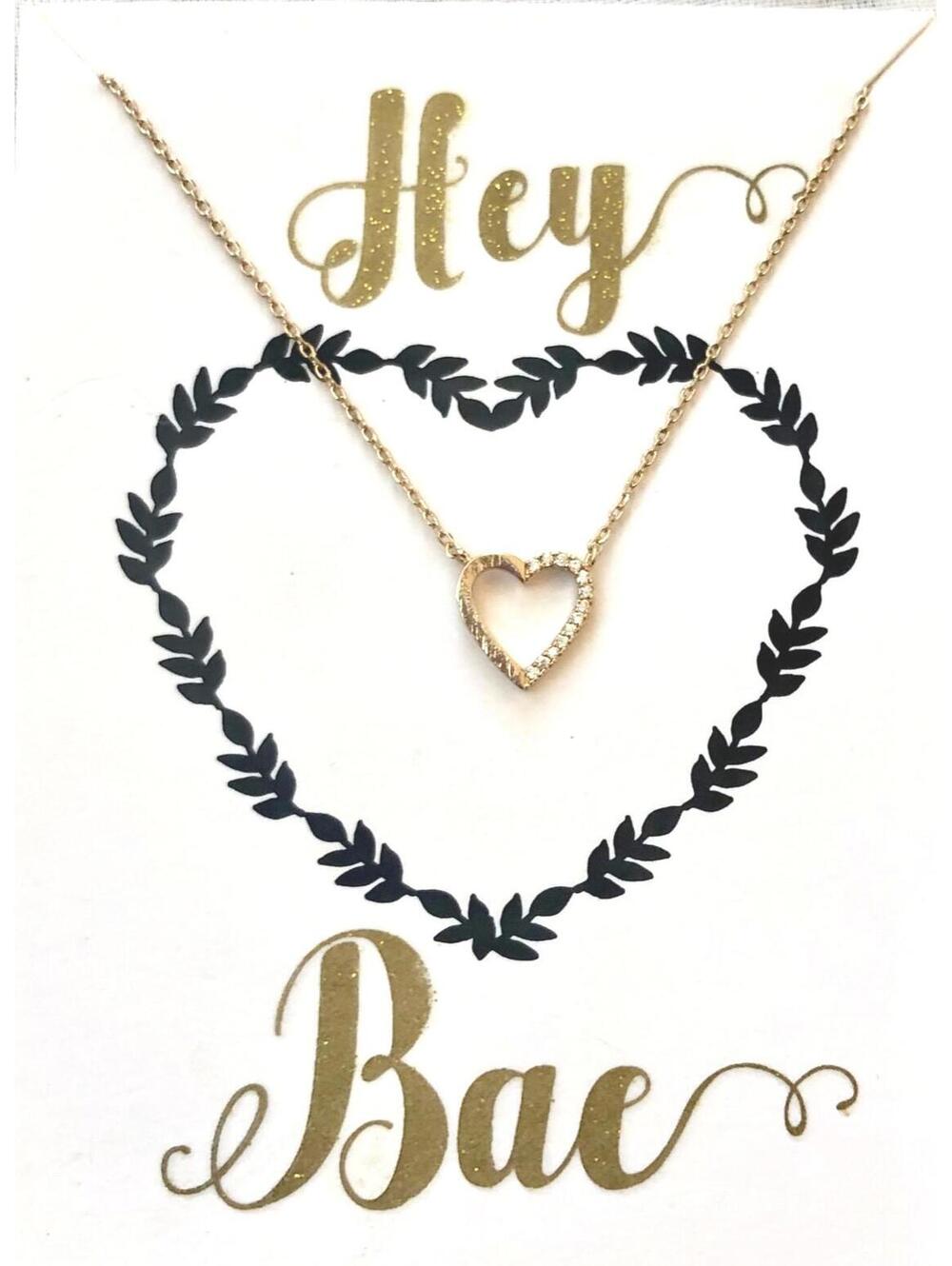 NWT Loren Olivia "Hey Bae" Gold-Tone Crystal Heart Charm Pendant Necklace 16" L